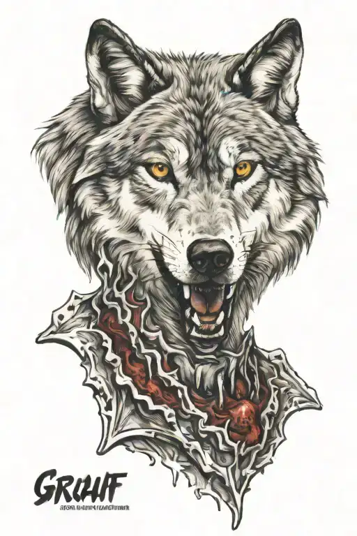 Gray Wolf with a bloody mouth tattoo design idea