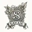 SAYAN name unique logo with transparent background. tattoo design idea