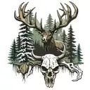 forest scene with bull elk skull  tattoo design idea