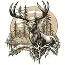 forest scene with bull elk skull  tattoo design idea