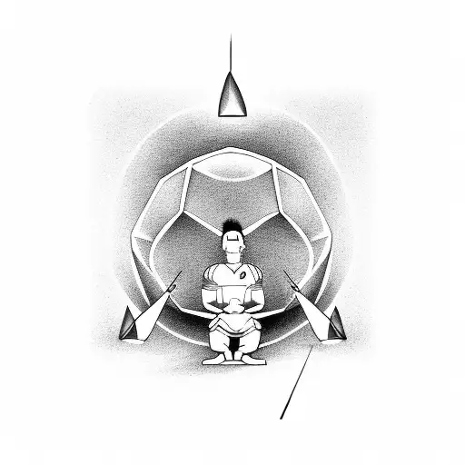 A football coach meditating in a serene Japanese garden filled with origami cranes tattoo design idea