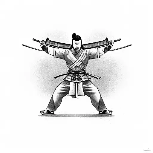 A samurai warrior demonstrating patience and discipline while folding an origami crane, capturing the essence of both passions tattoo design idea