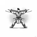 A samurai warrior demonstrating patience and discipline while folding an origami crane, capturing the essence of both passions tattoo design idea