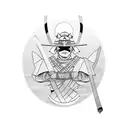 A samurai warrior demonstrating patience and discipline while folding an origami crane, capturing the essence of both passions tattoo design idea