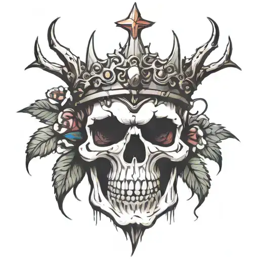 skull with crown of thorns tattoo design idea