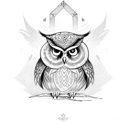 Owl dart theme with magic and spiritual simbols tattoo design idea