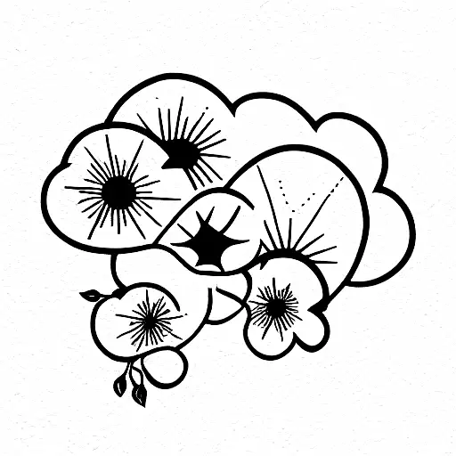 FLOWERS CHERRY TREES CLOUDS SUN tattoo design idea