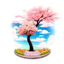FLOWERS, CHERRY TREES, CLOUDS, SUN tattoo design idea