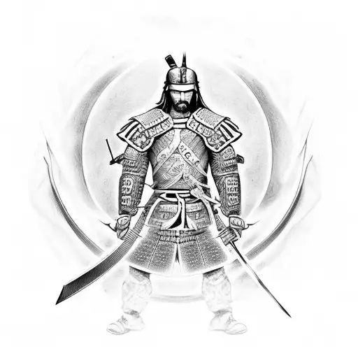 Design a samurai warrior wielding a sword made of binary code tattoo design idea