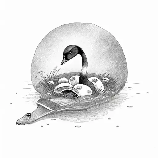 Cute goose with mushroom tattoo design idea