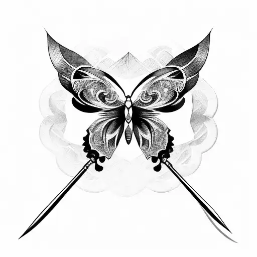 Butterfly with sword tattoo design idea