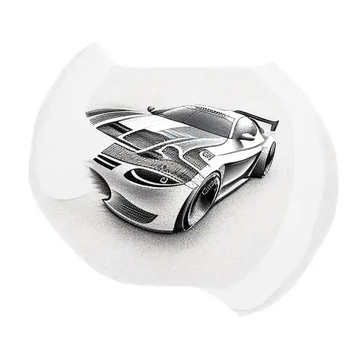 A race car speeding past a barbecue party tattoo design idea