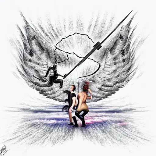 fight in heaven between good and Evil tattoo design idea