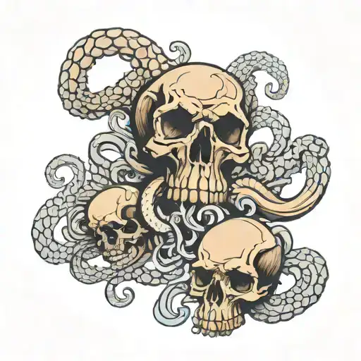 skull and kraken emerging tattoo design idea
