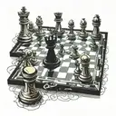 warped chess set and chess bord that has a crack down it spliting the peices with some peices falling in it   tattoo design idea
