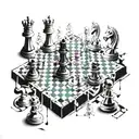 warped chess set and chess bord that has a crack down it spliting the peices with some peices falling in it   tattoo design idea