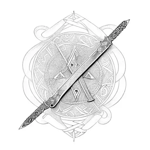 Medieval sword with viking runes tattoo design idea