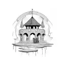 An abandoned and broken down medieval guard tower tattoo design idea