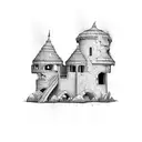 An abandoned and broken down medieval guard tower tattoo design idea