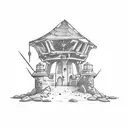 An abandoned and broken down medieval guard tower tattoo design idea