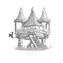 An abandoned and broken down medieval guard tower tattoo design idea