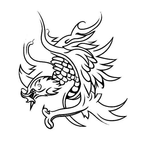 A minimalist firebird emerging from a pirate ship's skull figurehead tattoo design idea
