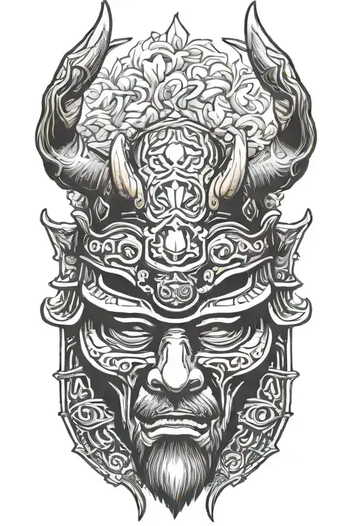 Samurai helmet with antlers tattoo design idea