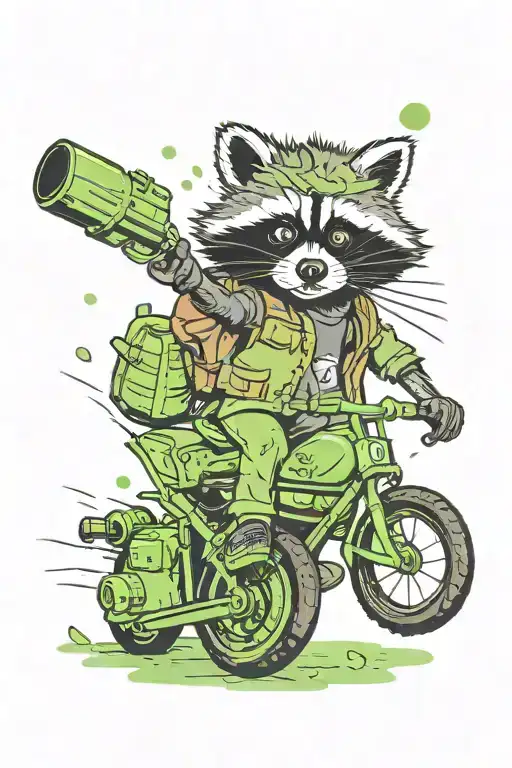 raccoon riding a old style bomb green day falls tattoo design idea