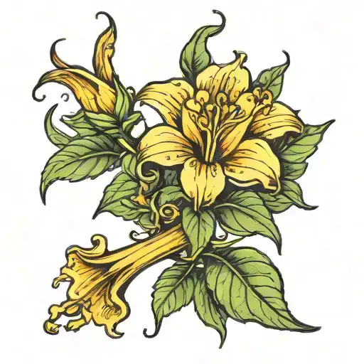 YELLOW TRUMPET FLOWER tattoo design idea