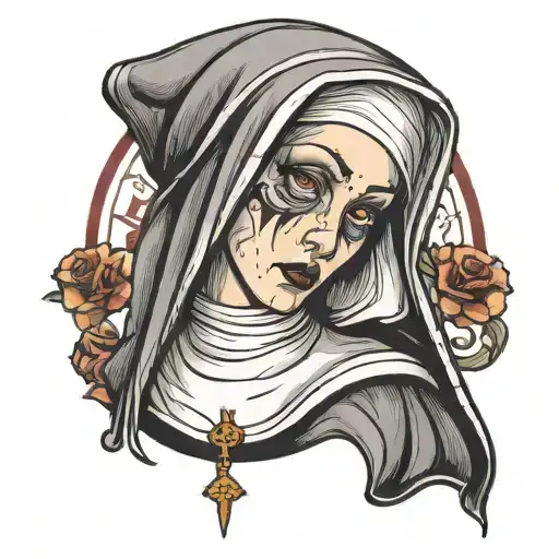Nun with missing eyes tattoo design idea