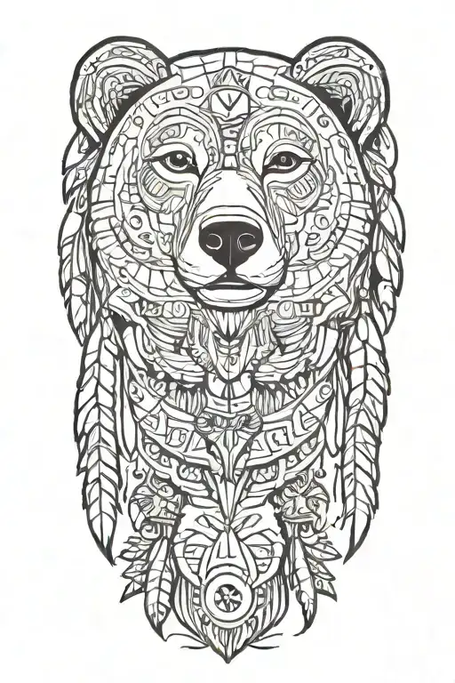 Native american with bear tattoo design idea