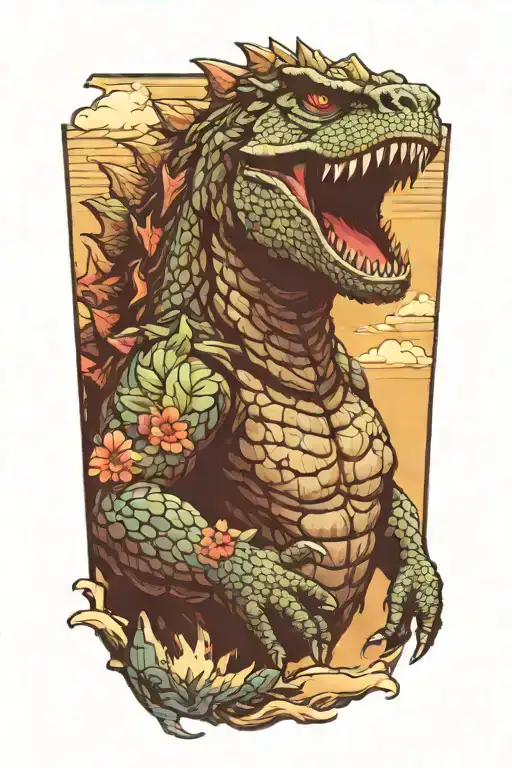 Godzilla wearing a Hawaiian shirt tattoo design idea