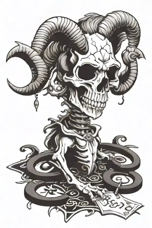 satanic ram skull with ouija board tattoo design idea