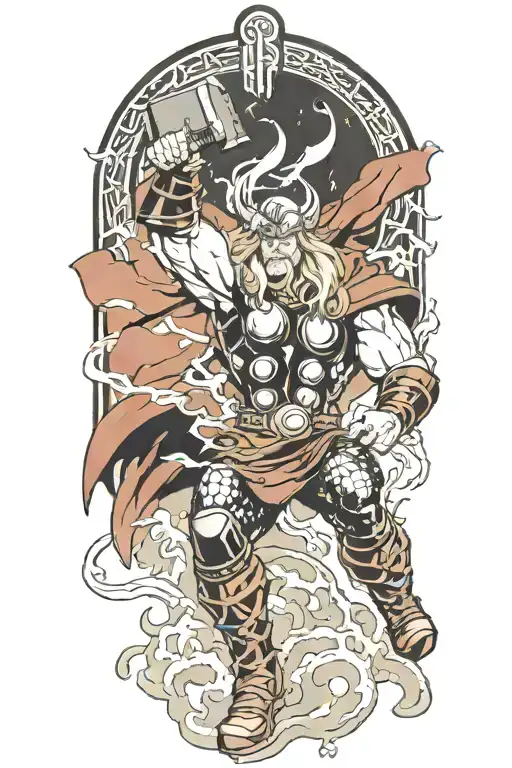 Thor fighting giants with mjolnir tattoo design idea