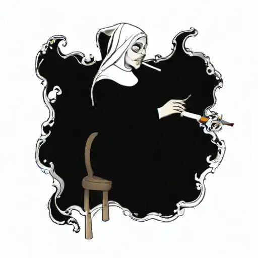 Nun smoking a cigarette tattoo design idea