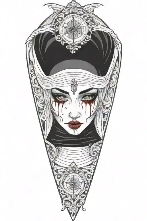 Nun with bloody eyes  tattoo design idea