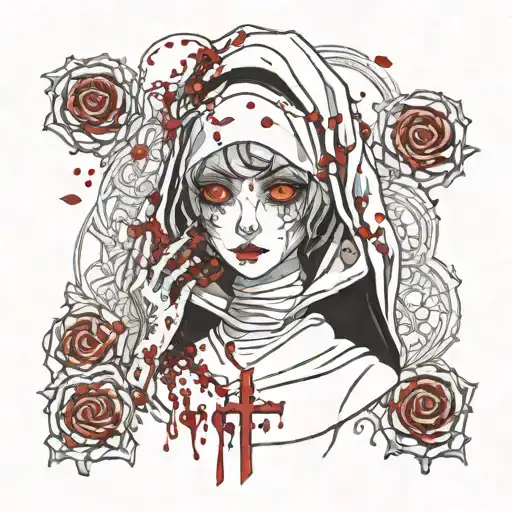 Nun horror bloody eyes tattoo design idea