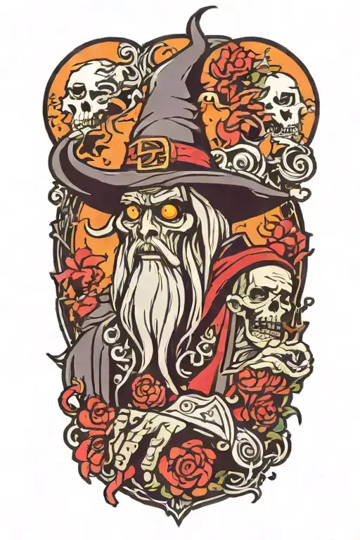 zombie wizard king tattoo design idea
