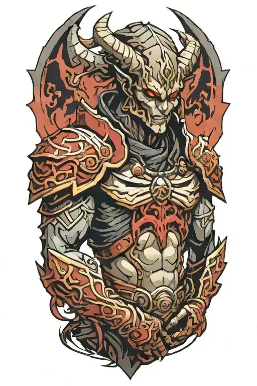 demon priest wearing armor tattoo design idea