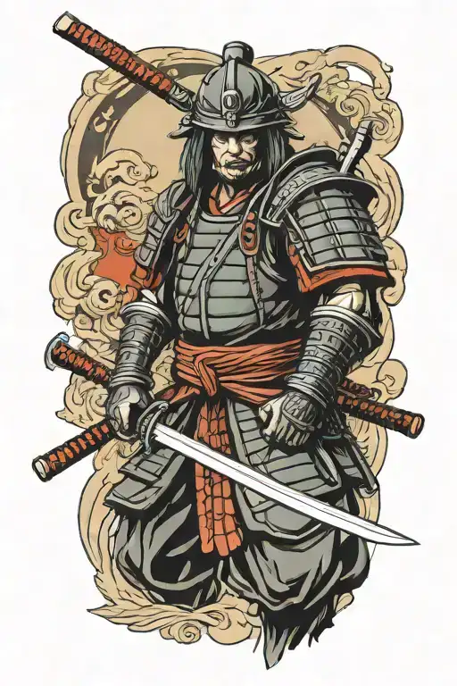 Samurai warrior wearing kabuto wielding katana tattoo design idea