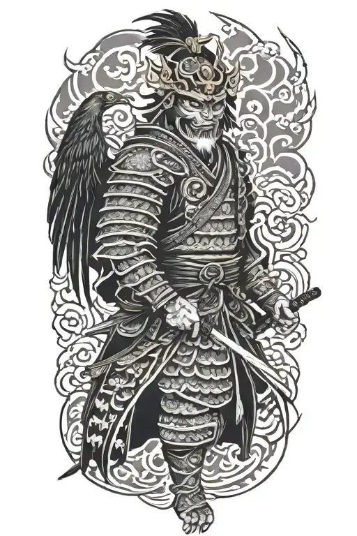 Crow Demon Samurai warrior tattoo design idea