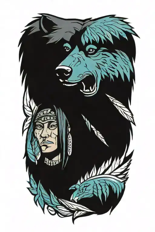 Native american with bear tattoo design idea