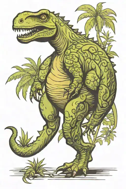 iguanodon in jungle background tattoo design idea