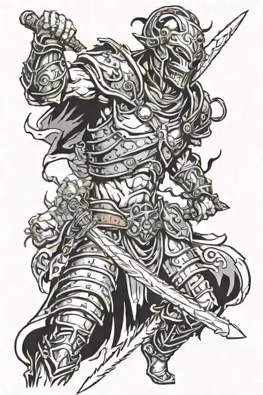 fantasy warrior fighting an undead army tattoo design idea