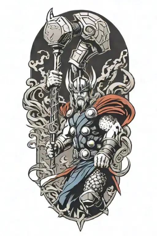 Thor fighting giants with mjolnir tattoo design idea