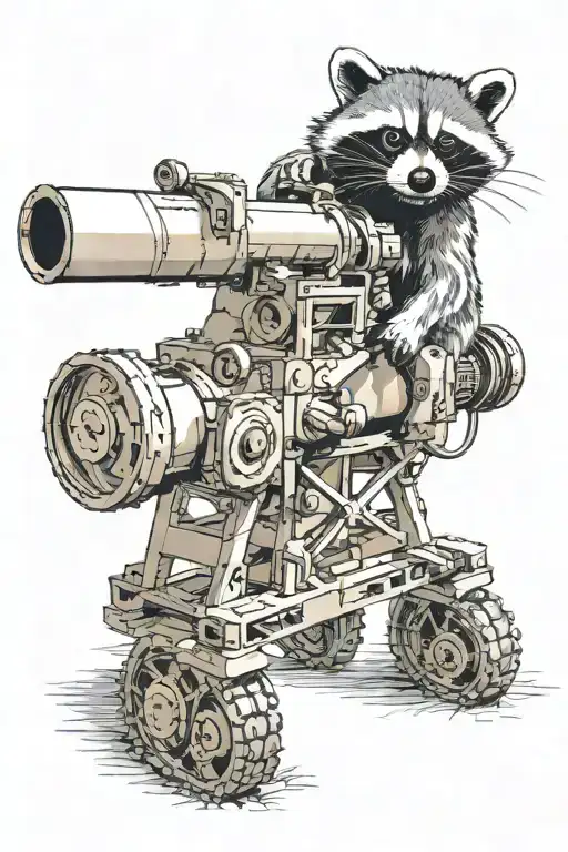 raccoon firing a m777 howitzer cannon tattoo design idea