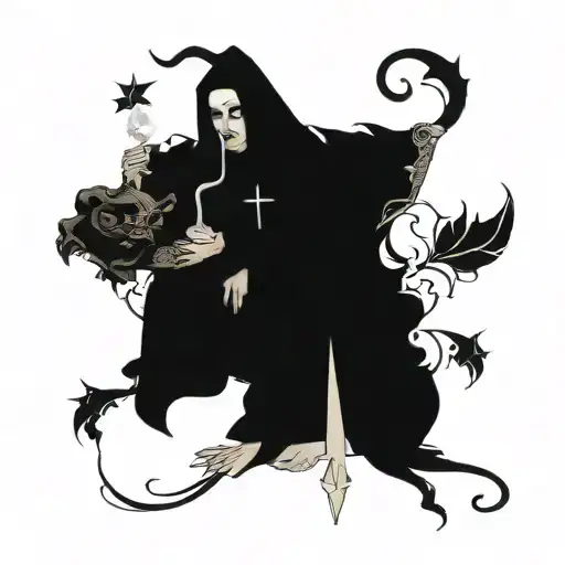 Demon nun smoking tattoo design idea