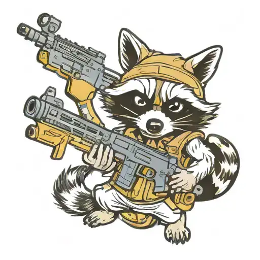 Raccoon with an assault rifle  tattoo design idea