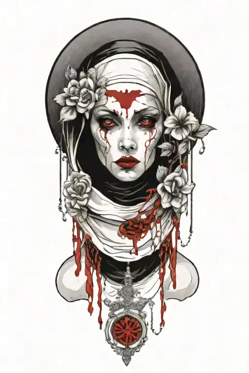 Nun with bloody eyes  tattoo design idea
