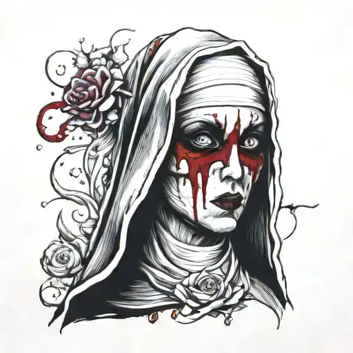 Nun with bloody eye bandages tattoo design idea